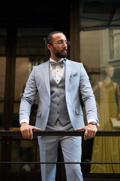 Brabion Amadeo Ice Blue Slim Fit Peak Lapel Tuxedo - BRABION