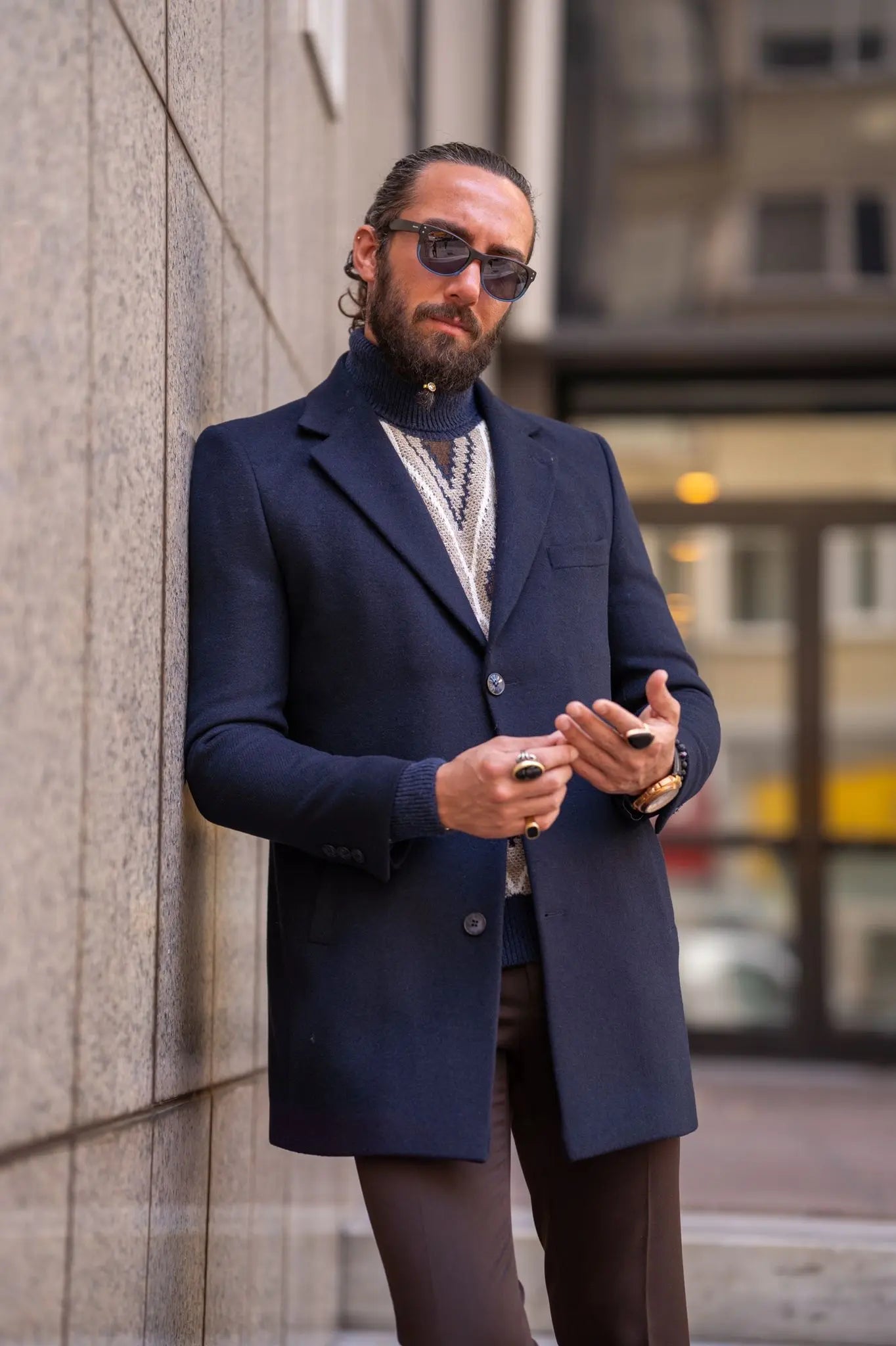 Brabion Navy Blue Slim Fit Single Breasted Long Coat - A Versatile Essential for Any Occasion - BRABION