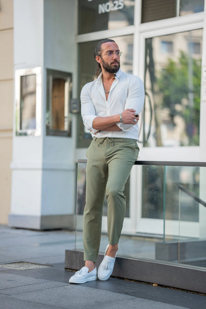 Brabion Alonso White Slim Fit Button Collar Formal Shirt - BRABION