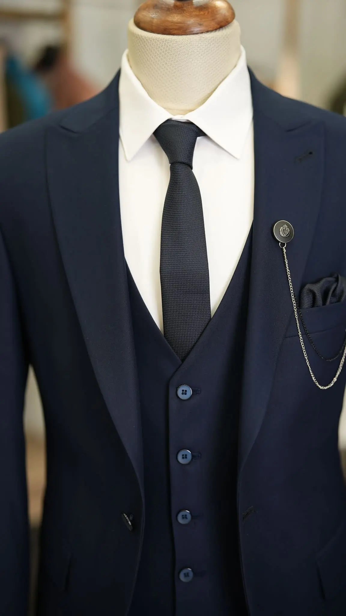 Paul Blue Slim Fit 3 Piece Peak Lapel Suit - Tailored Elegance for Every Occasion brabion