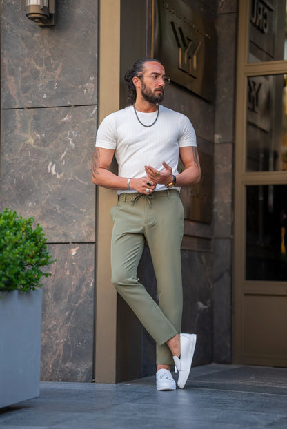 Brabion Alonso White Slim Fit Crew Neck Striped T-Shirt - BRABION