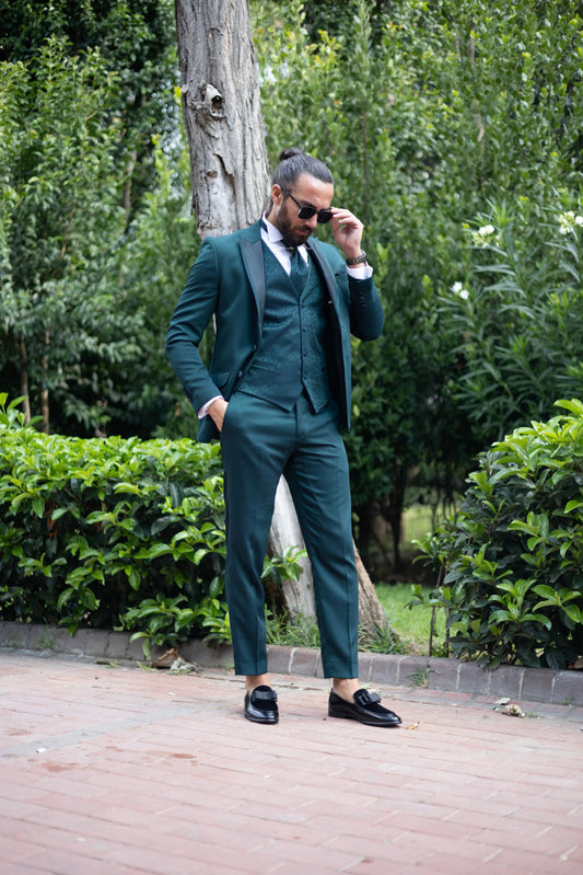 Brabion Amadeo Green Slim Fit Peak Lapel Groom Tuxedo - BRABION
