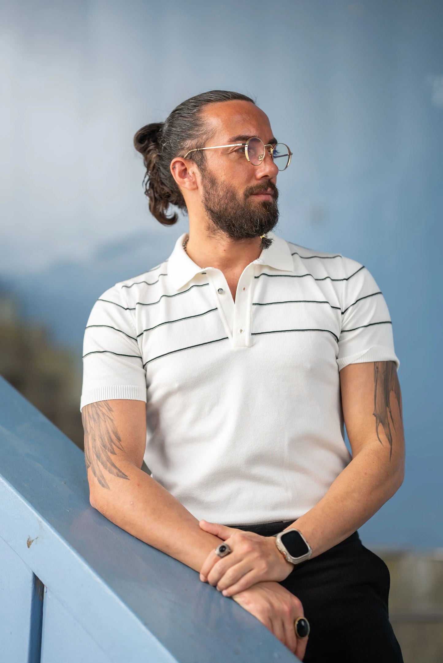 Brabion Maison Slim Fit Striped White Polo Shirt - BRABION