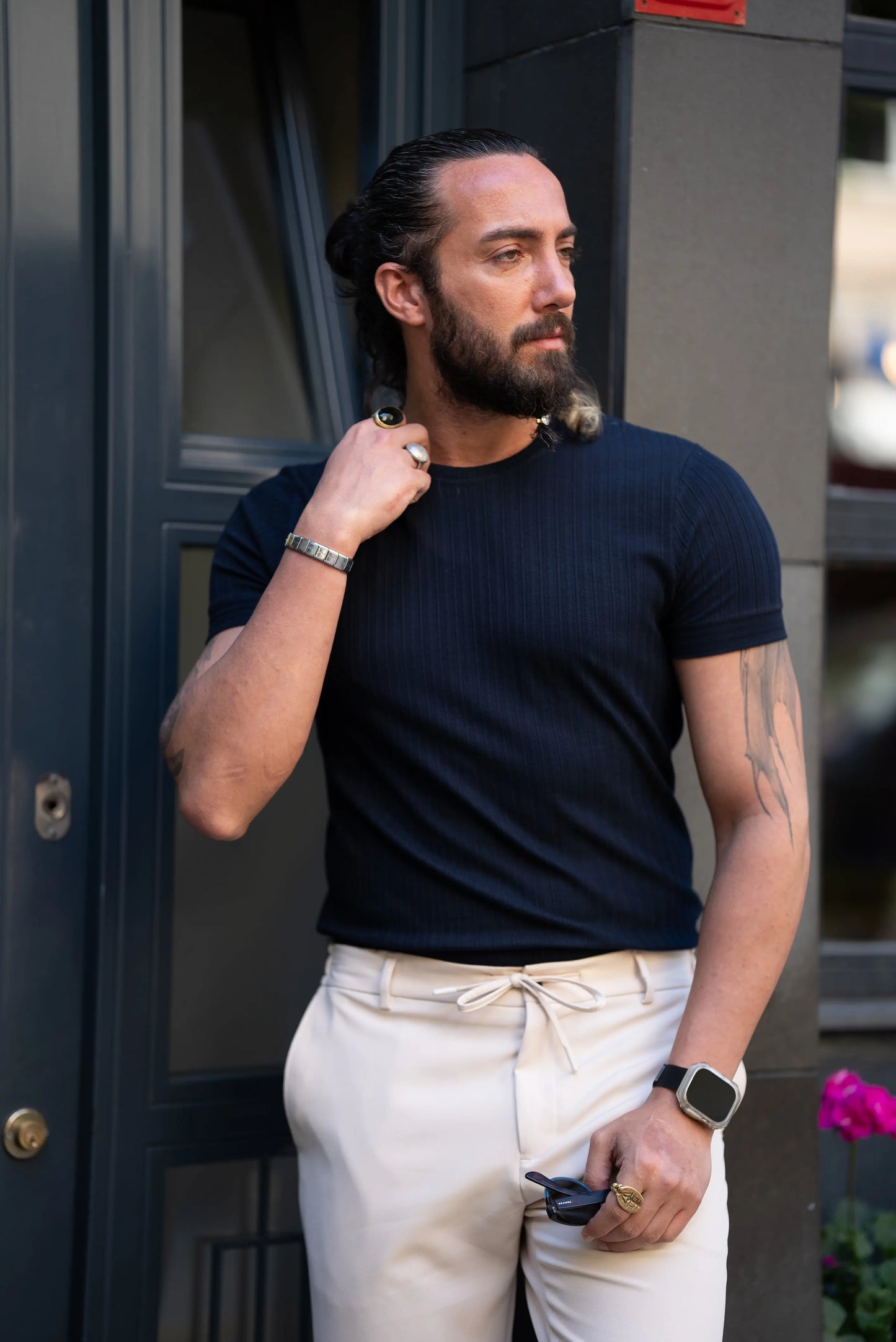Brabion Alonso Navy Blue Slim Fit Crew Neck Striped T-Shirt - BRABION
