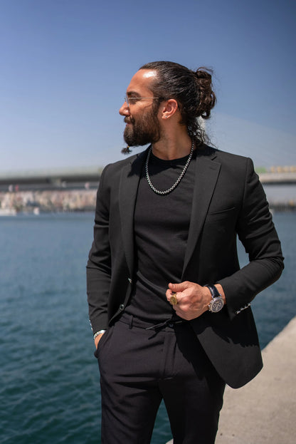 Brabion Massimo Black Slim Fit Notch Lapel Blazer - BRABION