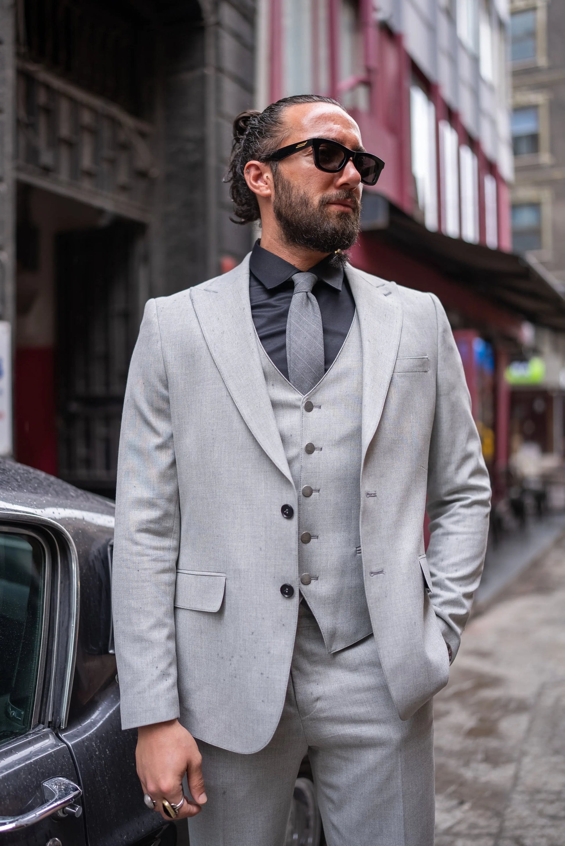 Brabion Perry Light Gray Slim Fit Peak Lapel 3 Piece Suit brabion