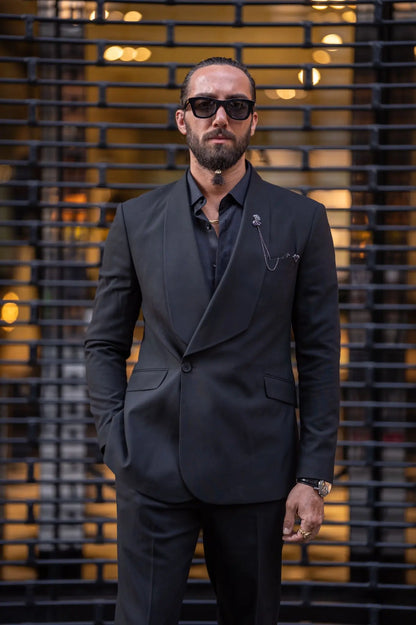 Ardean Black Slim Fit Shawl Lapel 2 Piece Suit for Modern Men brabion