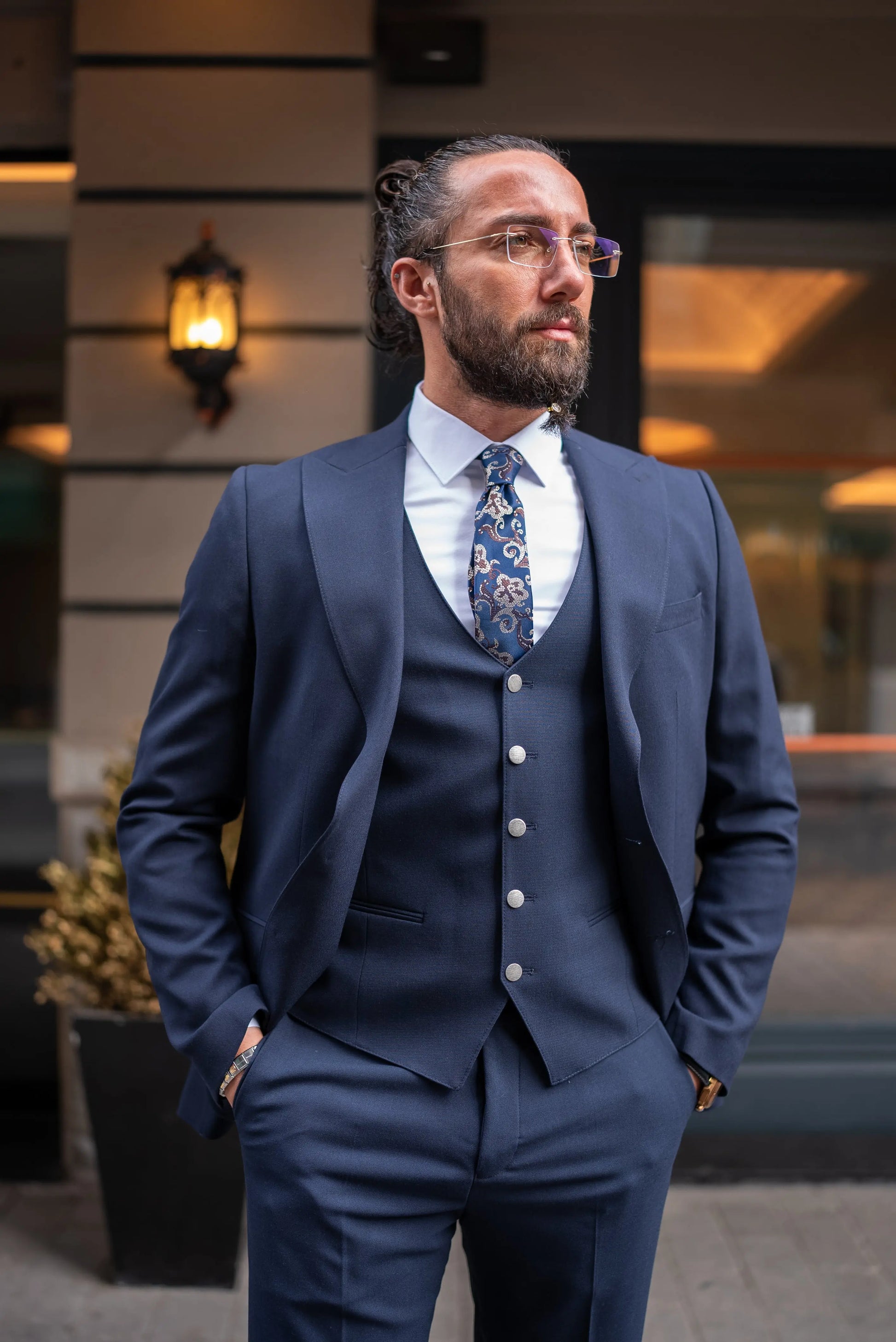 Brabion Perry Dark Blue Slim Fit Peak Lapel 3 Piece Suit brabion