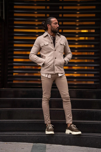 Paris Beige Slim Fit Double Pocket Wool Coat - BRABION