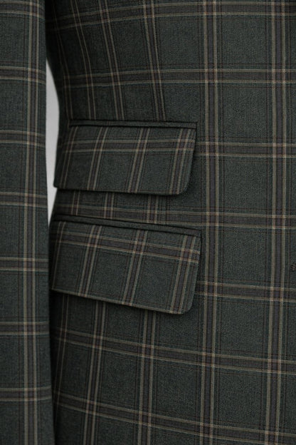 Green Plaid Slim-Fit Suit 3-Piece VIOSSI