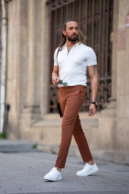 Brabion Tauris White Slim Fit Zippers Polo Shirt: The Epitome of Versatile Style - BRABION