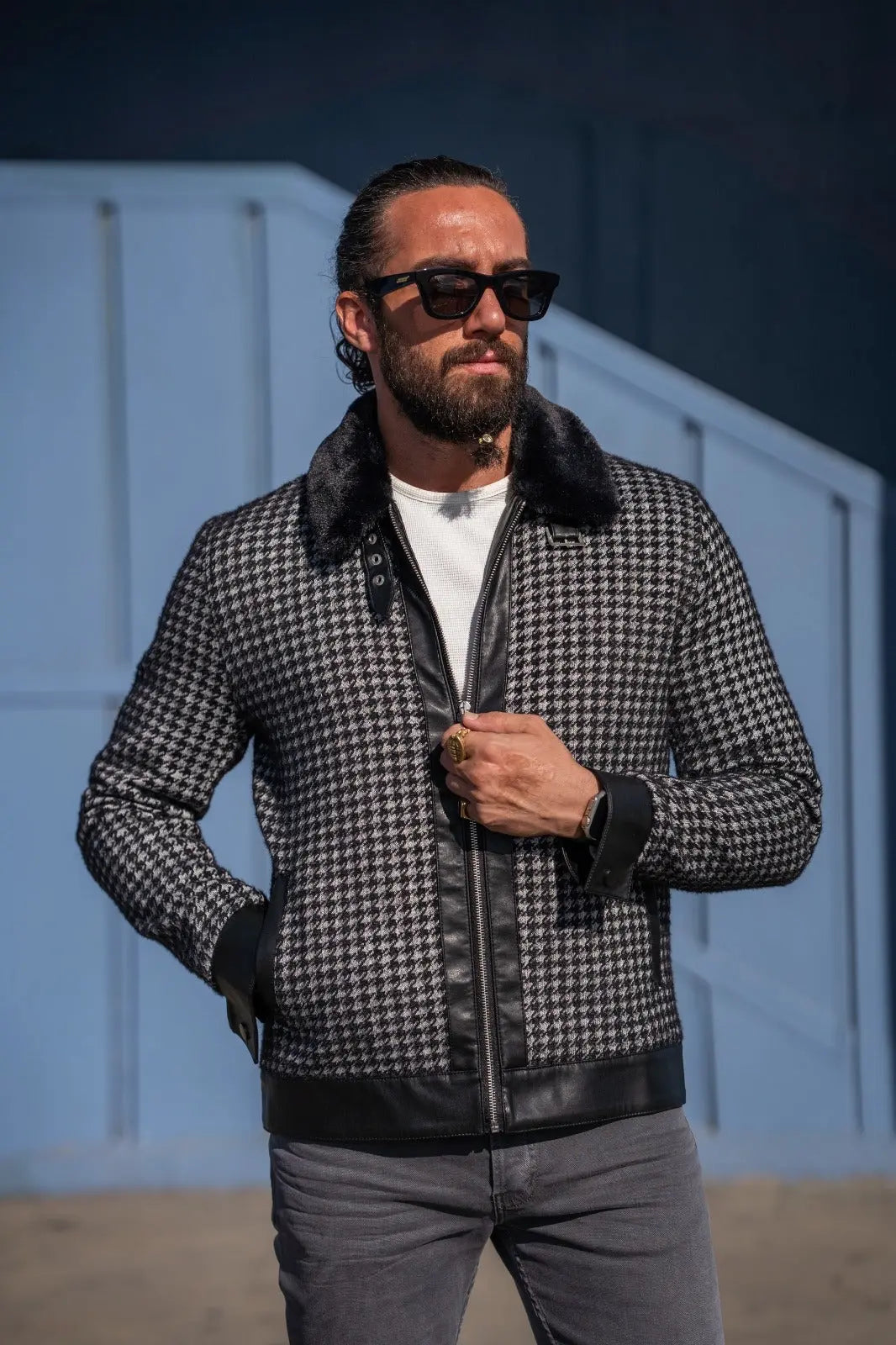 Paris Slim Fit Fur Detailed Black Coat - BRABION