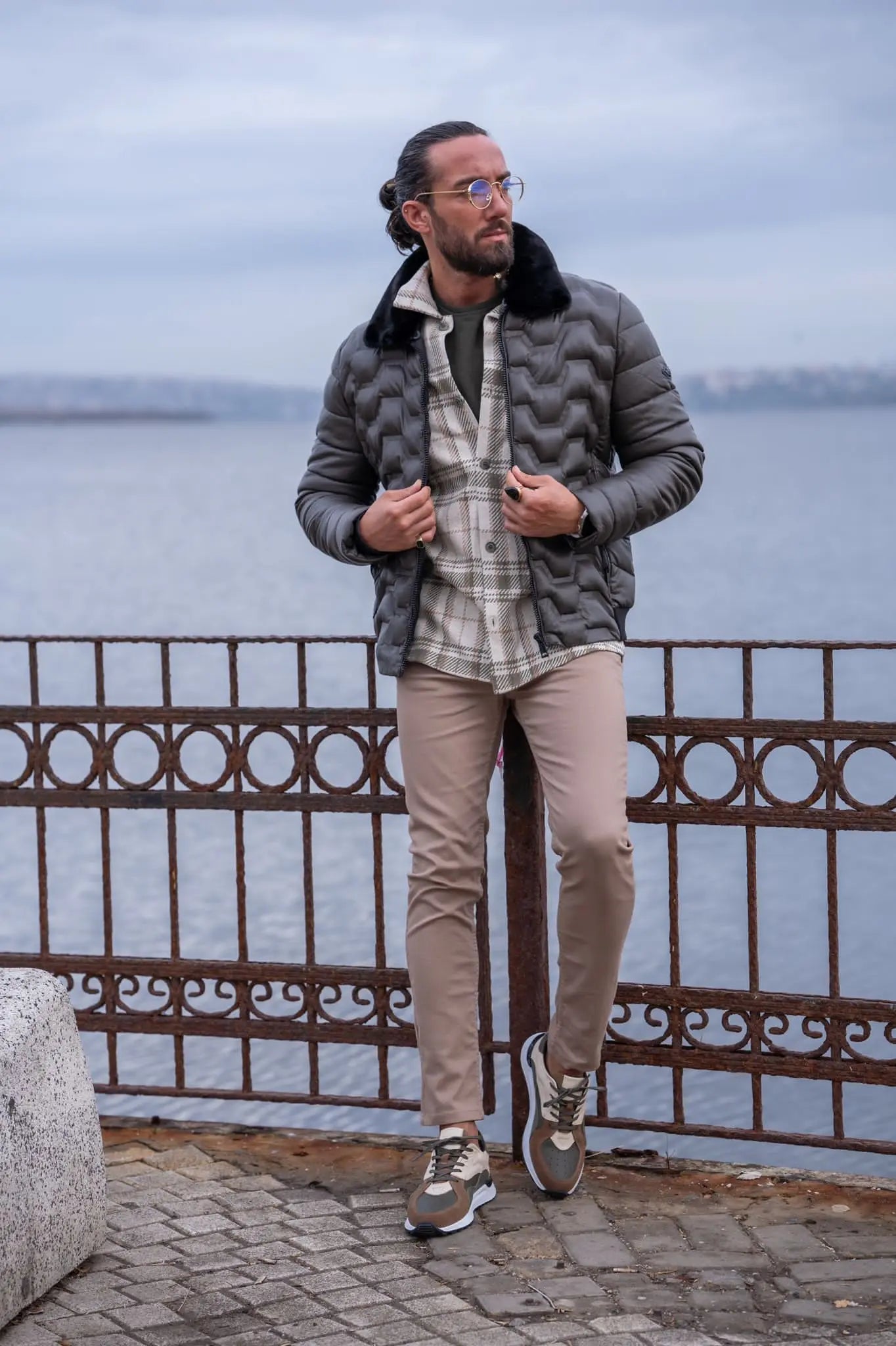 Brabion Gray Slim Fit Fur Coat - BRABION