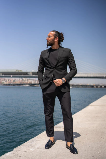 Brabion Massimo Black Slim Fit Notch Lapel Blazer - BRABION
