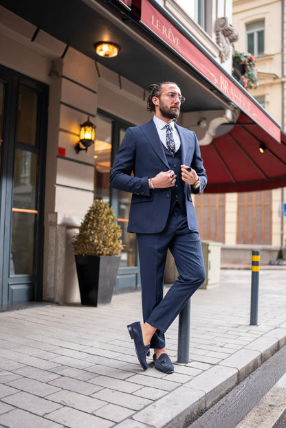 Brabion Perry Dark Blue Slim Fit Peak Lapel 3 Piece Suit brabion