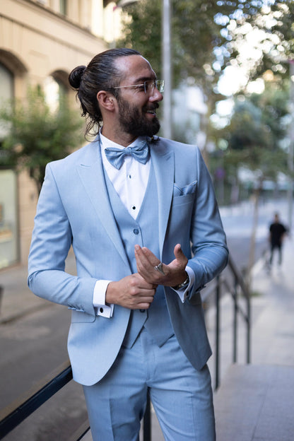Brabion Amadeo Sky Blue Slim Fit Peak Lapel Tuxedo: A Touch of Elegance - BRABION