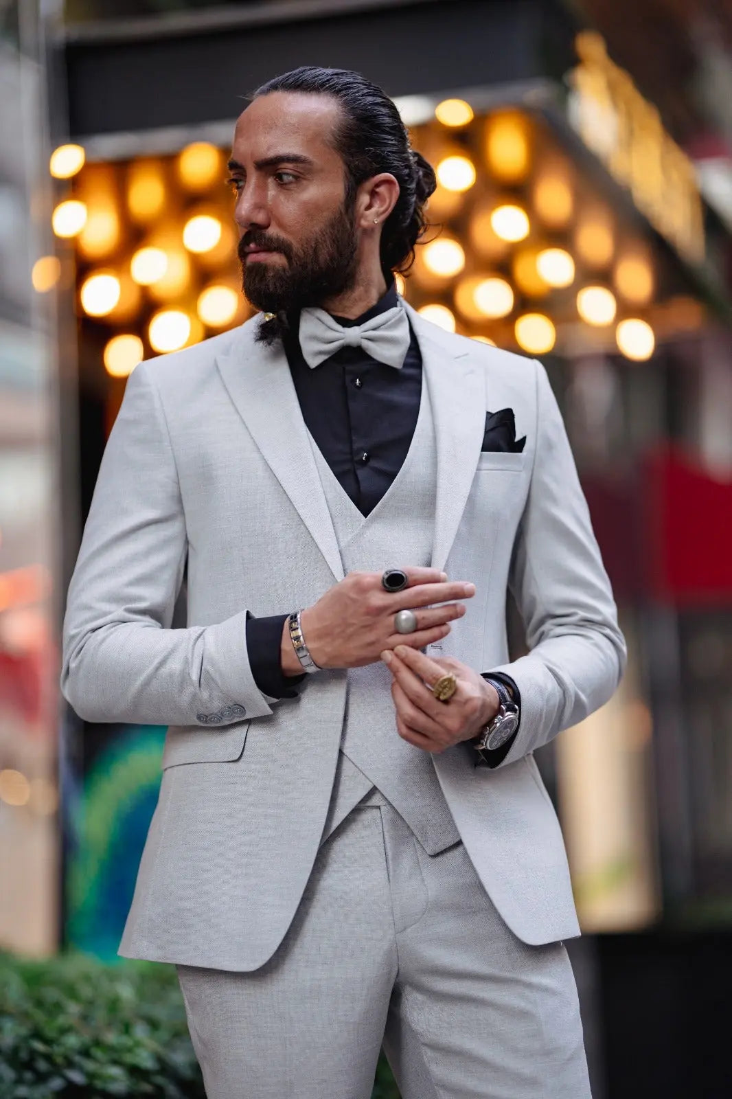 Ardean Gray Slim Fit Peak Lapel Tuxedo: A Statement of Sophistication - BRABION