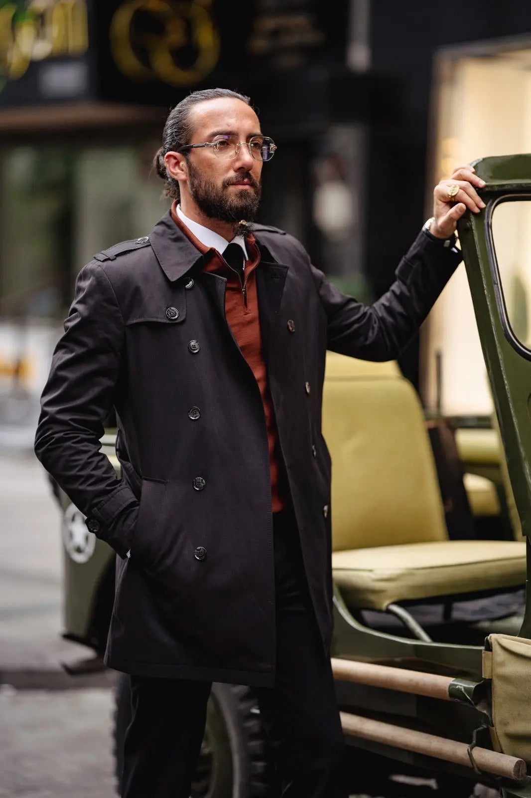 Paris Black Slim Fit Double Breasted Long Coat - BRABION