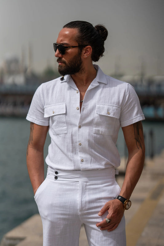 Brabion Maison White Slim Fit Textured Cotton Shirt - BRABION