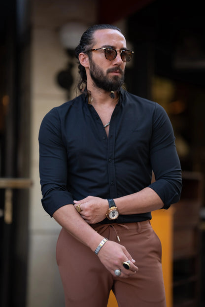 Brabion Alonso Black Slim Fit Button Collar Formal Shirt - BRABION
