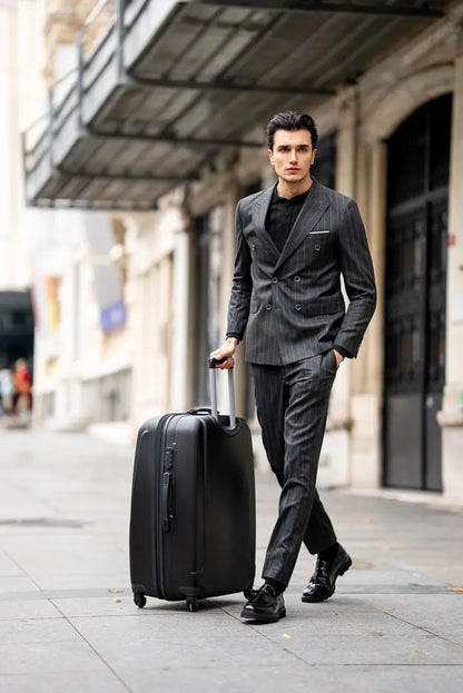 Brabion Black Double-Breasted Suit with Pinstripes brabion