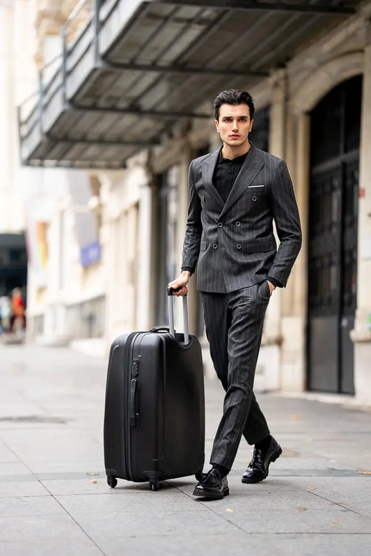 Brabion Black Double-Breasted Suit with Pinstripes brabion