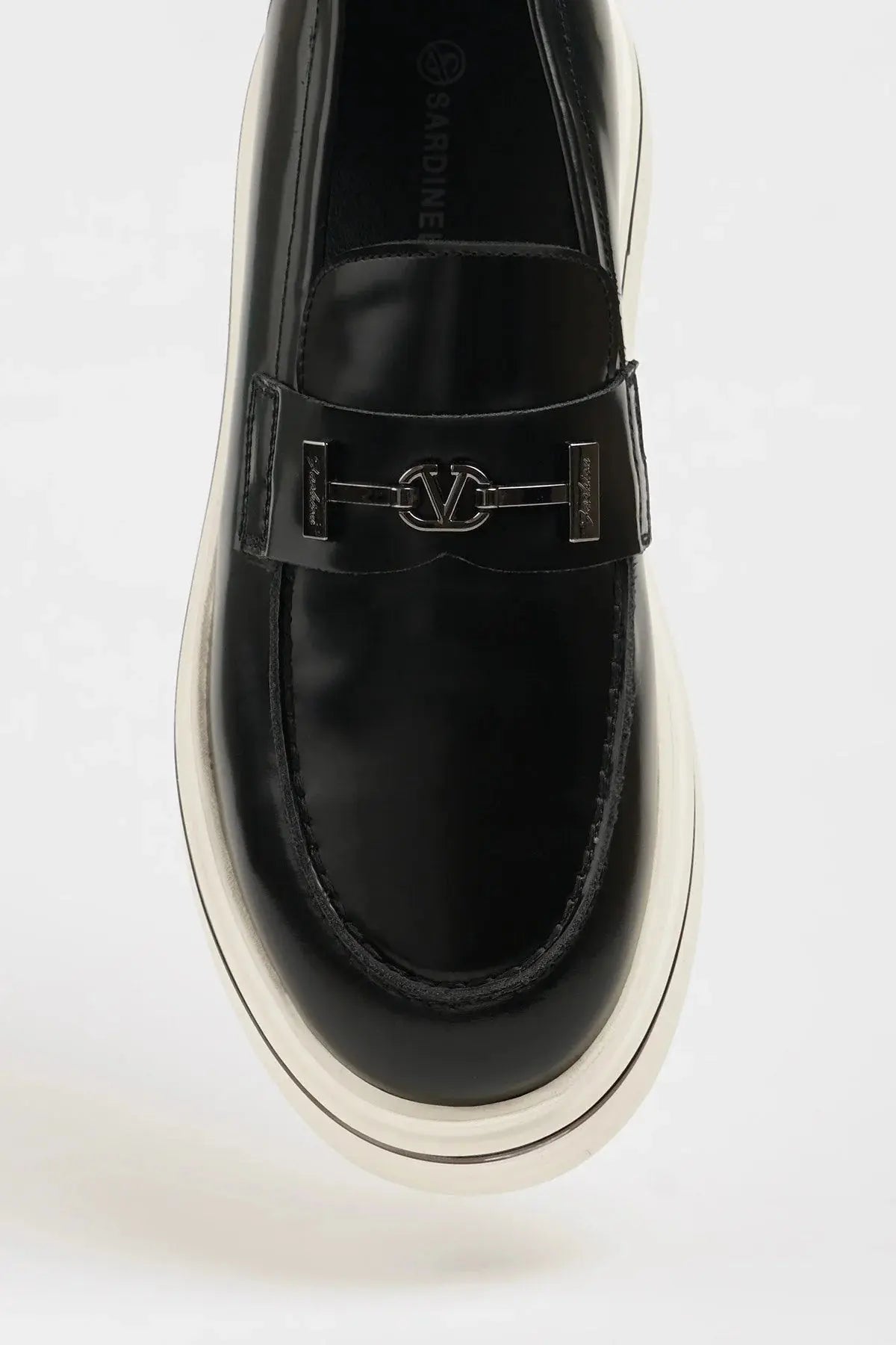 Maison Black Leather Casual Loafers with Open Leather Buckle Detail - BRABION