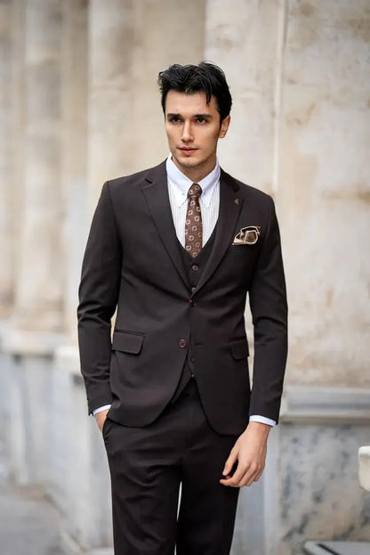 Brabion Brown Slim Fit Men's Suit brabion