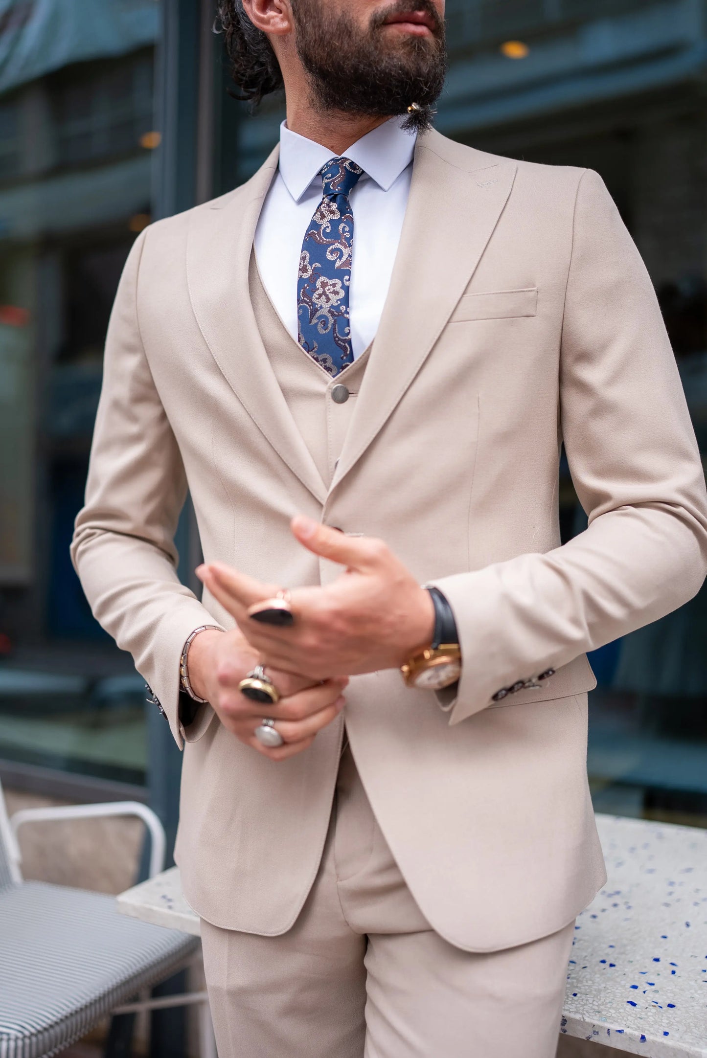 Brabion Perry Beige Slim Fit Peak Lapel 3 Piece Suit brabion