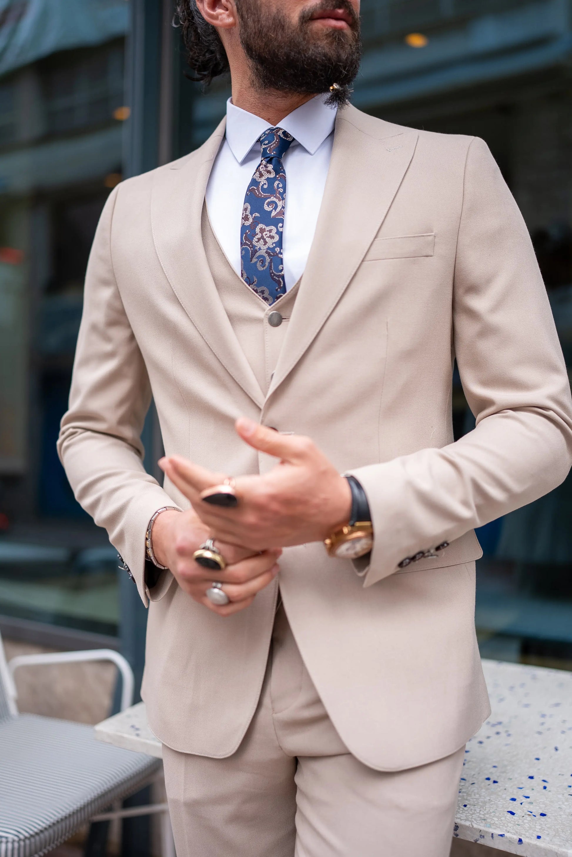 Brabion Perry Beige Slim Fit Peak Lapel 3 Piece Suit brabion