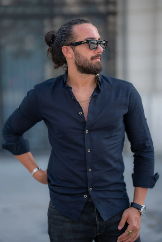 Brabion Alonso Black Slim Fit Crosshatch Casual Shirt - Elevate Your Wardrobe - BRABION