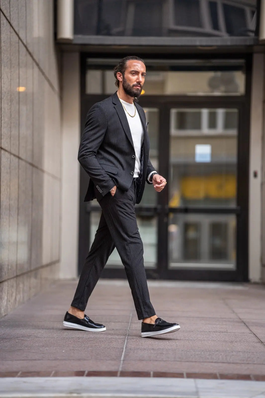 Ardean Black Slim Fit Notch Lapel Pinstripe Suit brabion