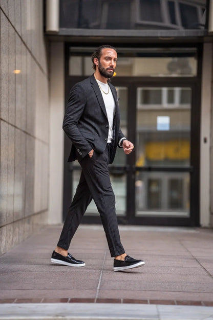 Ardean Black Slim Fit Notch Lapel Pinstripe Suit brabion