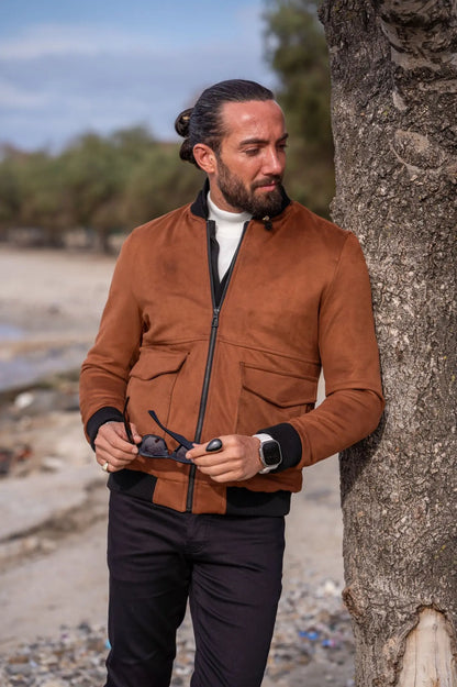 Brabion Brown Slim Fit Double Pocket Nebbuk Coat - BRABION