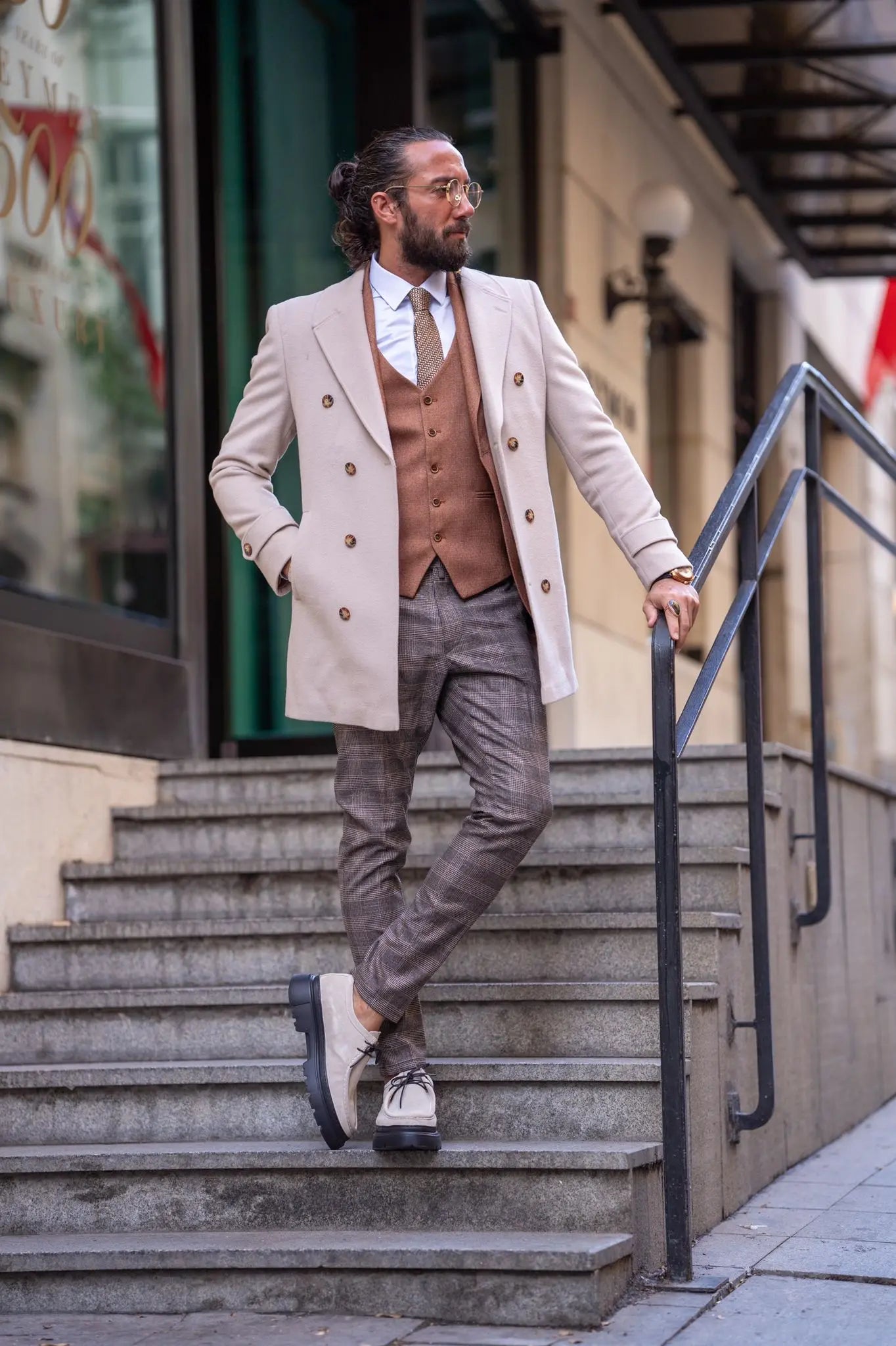 Brabion Beige Slim Fit Long Coat - BRABION