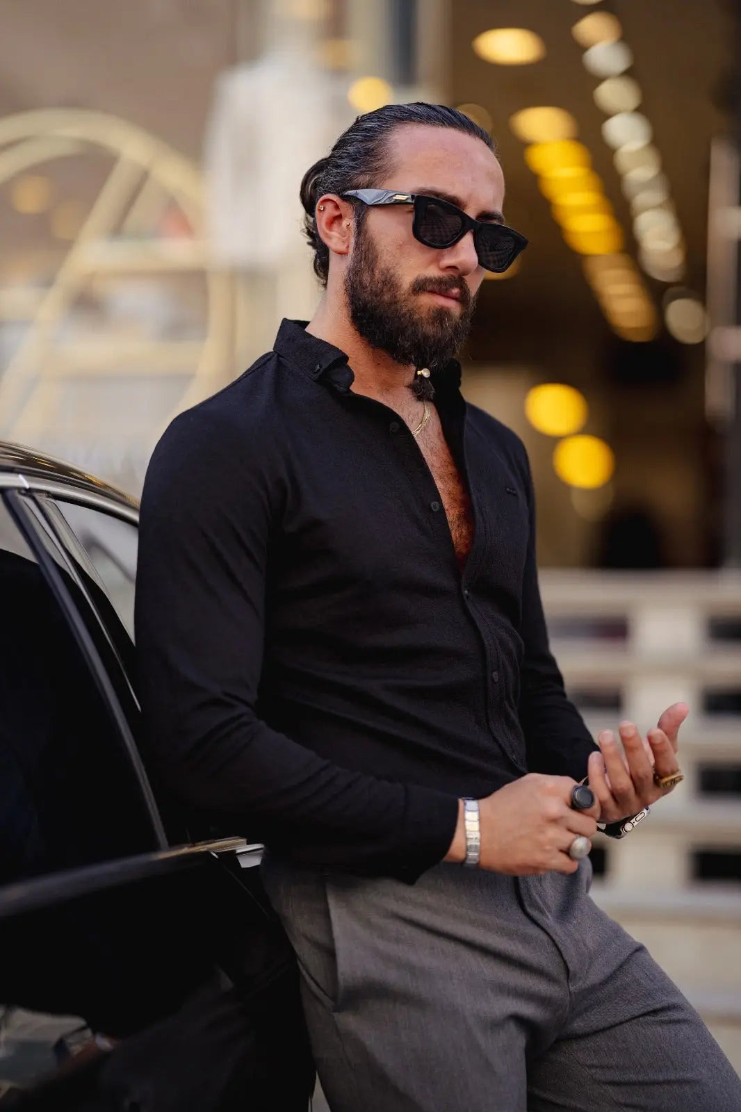 Brabion Ardean Black Slim Fit Textured Cotton Shirt - BRABION