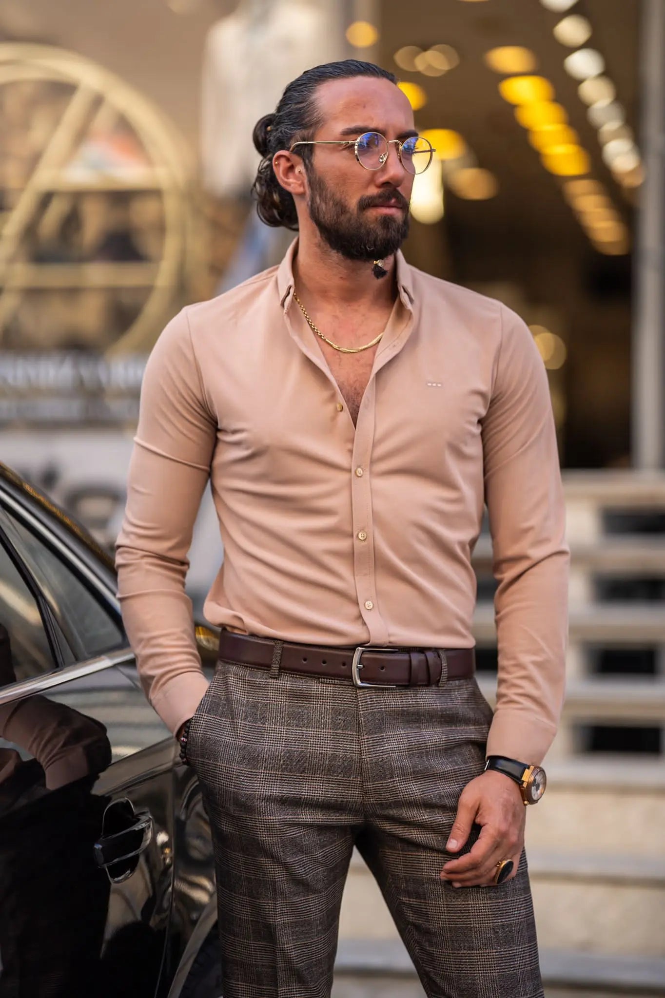 Brabion Ardean Bright Beige Slim Fit Textured Cotton Shirt - BRABION