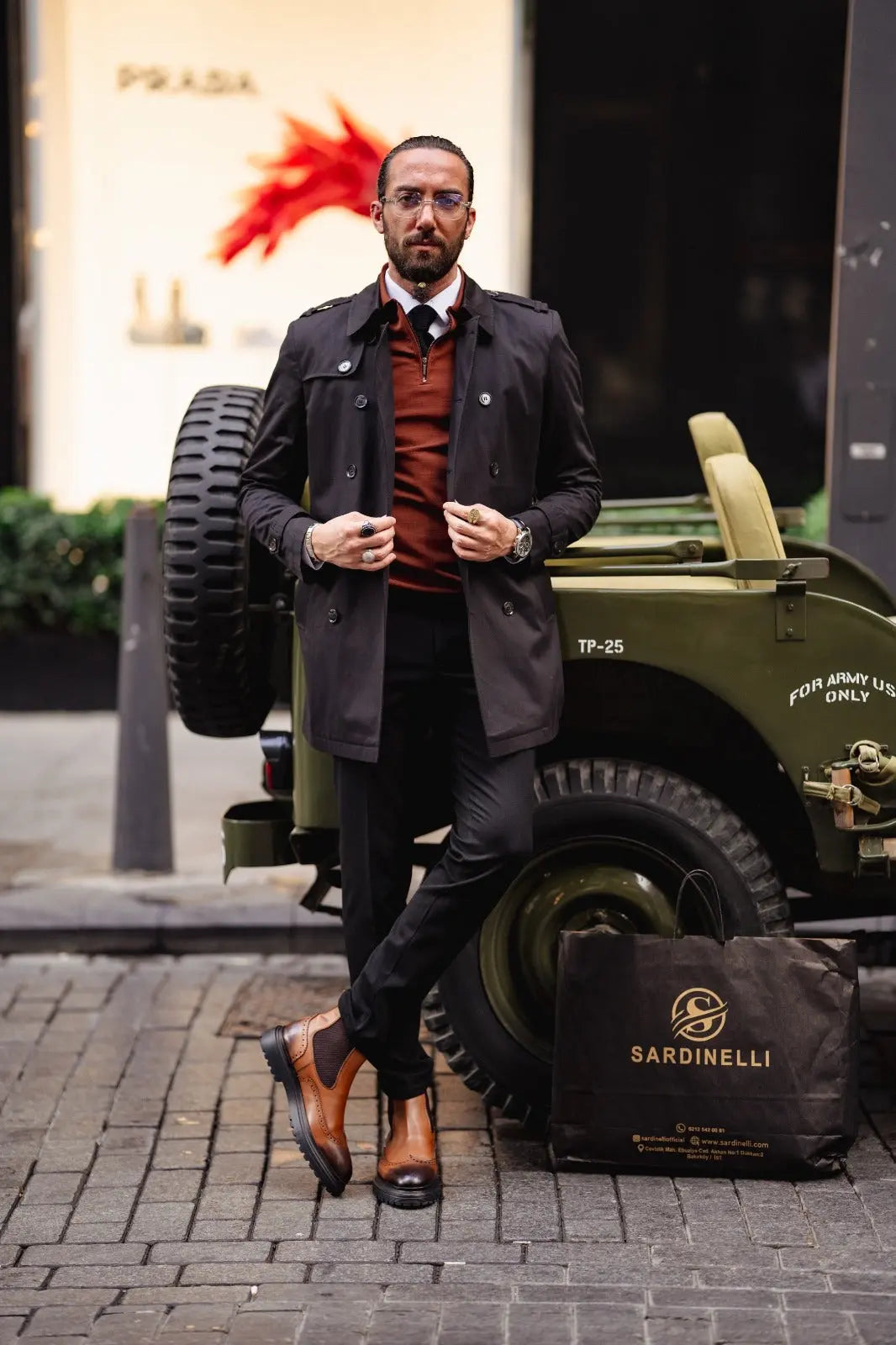 Paris Black Slim Fit Double Breasted Long Coat - BRABION