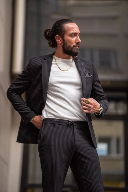 Ardean Black Slim Fit Notch Lapel Pinstripe Suit brabion