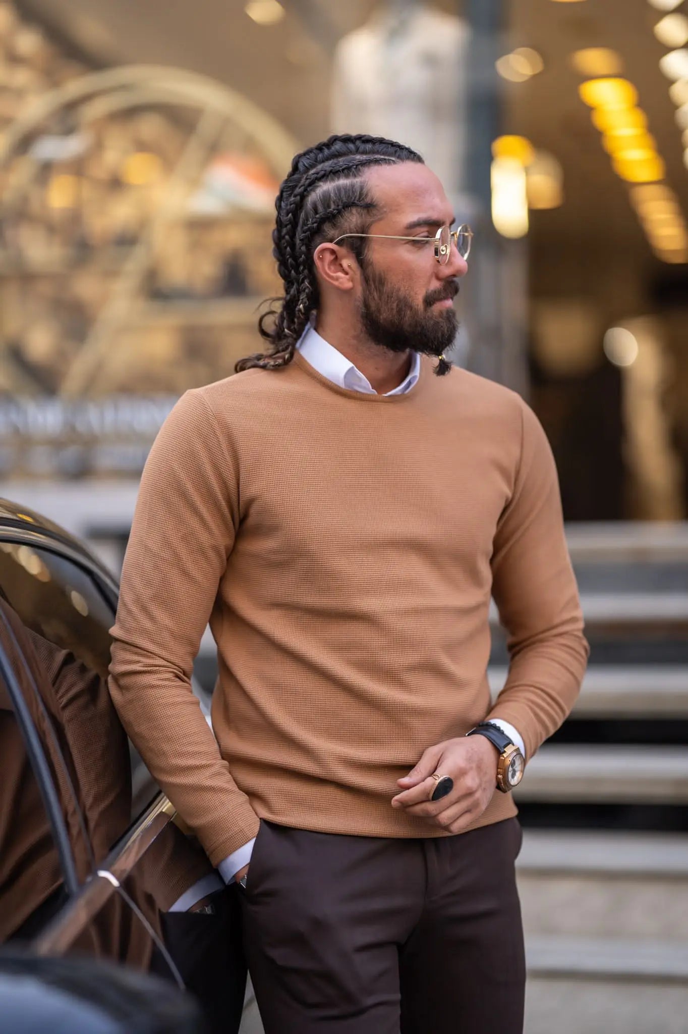 Paul Camel Slim Fit Round Neck Sweater – Elevate Your Wardrobe - BRABION
