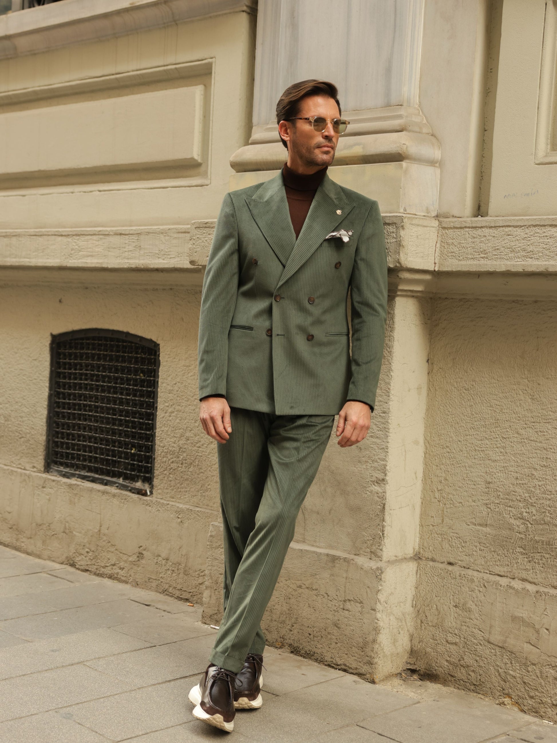 Khaki Velvet Double Breasted Suit 2-Piece VIOSSI - CB