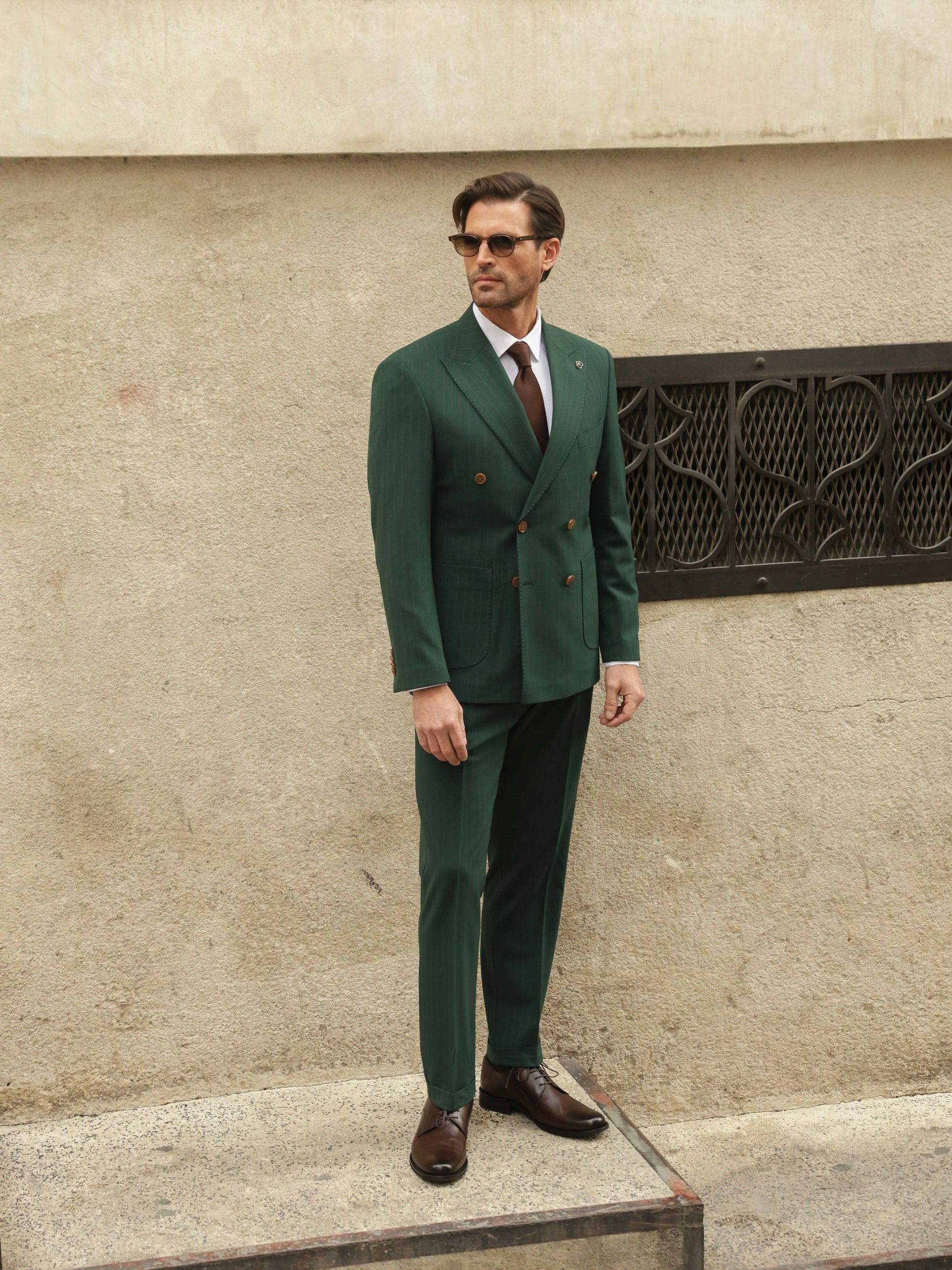 Green Striped Double Breasted Suit 2-Piece VIOSSI - CB
