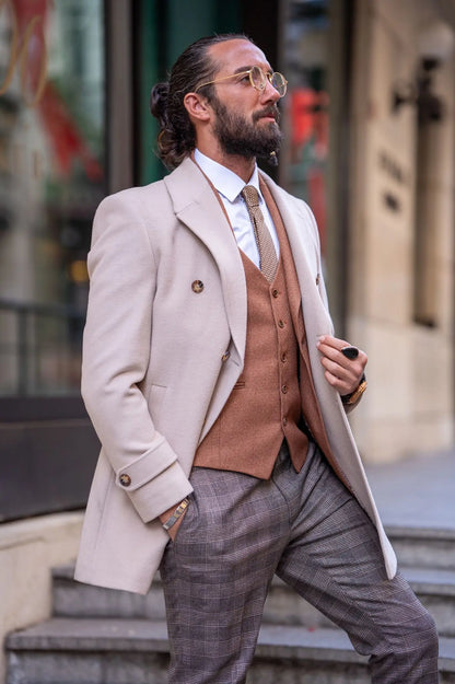 Brabion Beige Slim Fit Long Coat - BRABION
