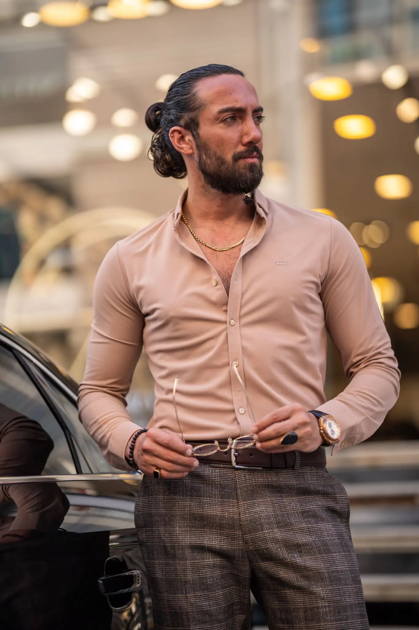 Brabion Ardean Bright Beige Slim Fit Textured Cotton Shirt - BRABION