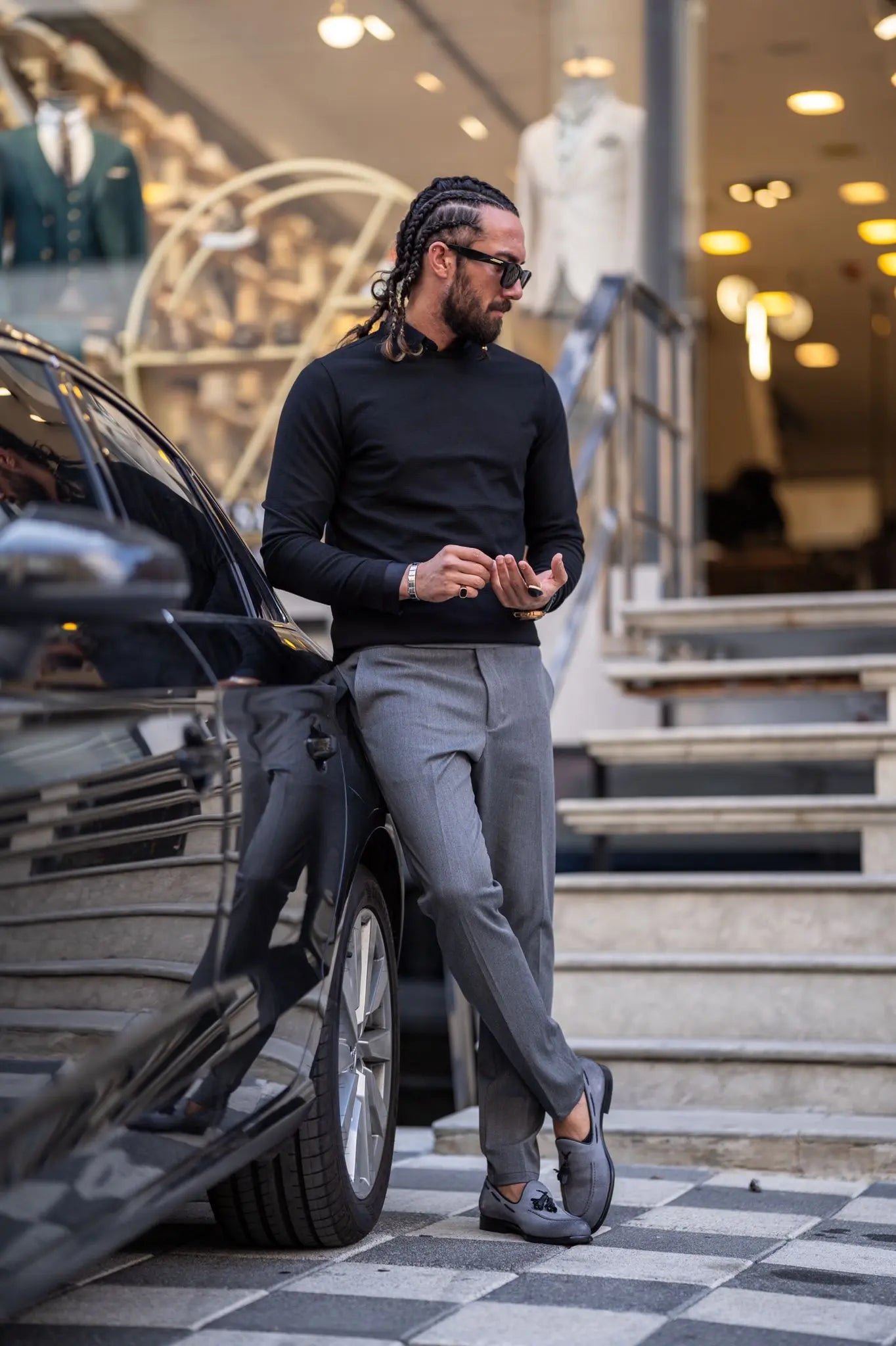 Paul Black Slim Fit Round Neck Sweater - BRABION