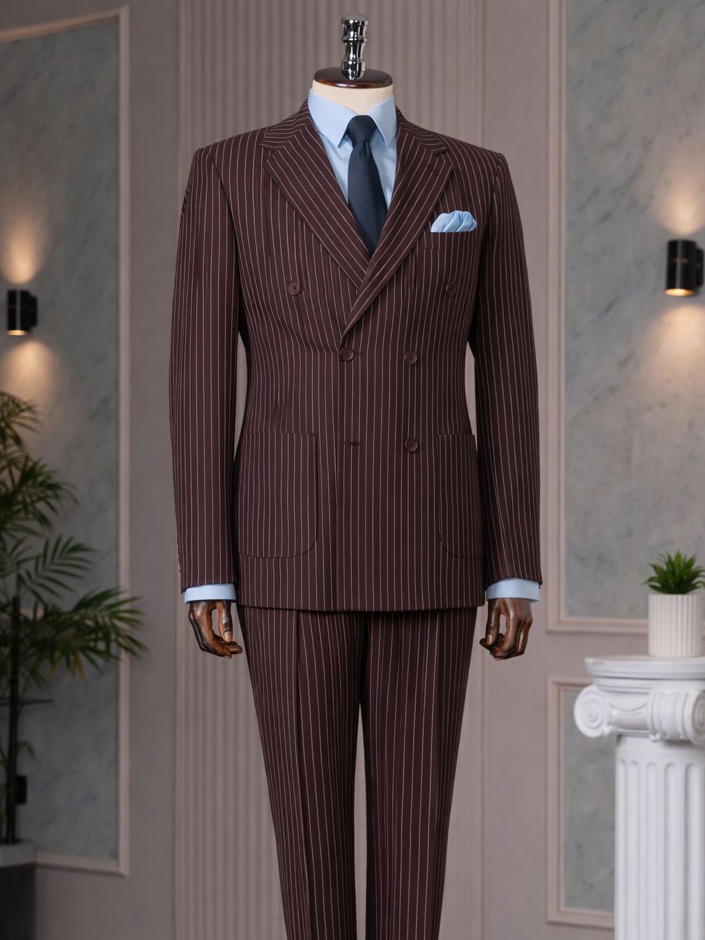 Bordeaux Striped Double Breasted Suit 2-Piece - BRABION