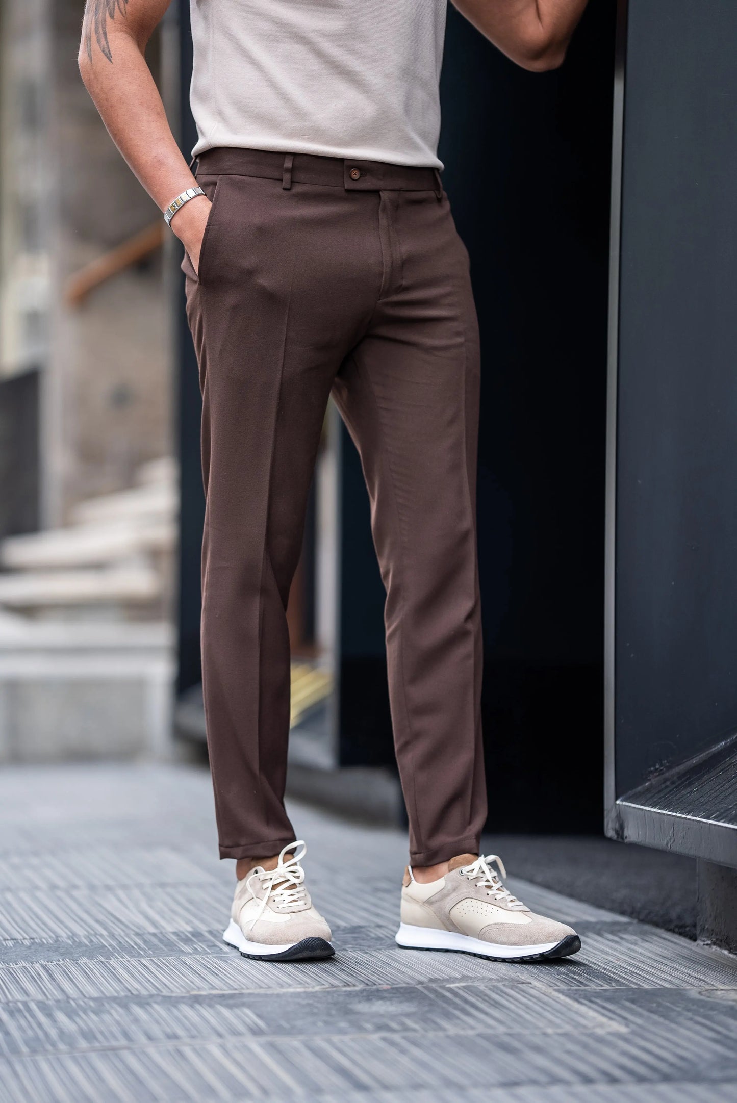 Brabion Maison Dark Brown Slim Fit Pants - Effortless Elegance and Comfort - BRABION