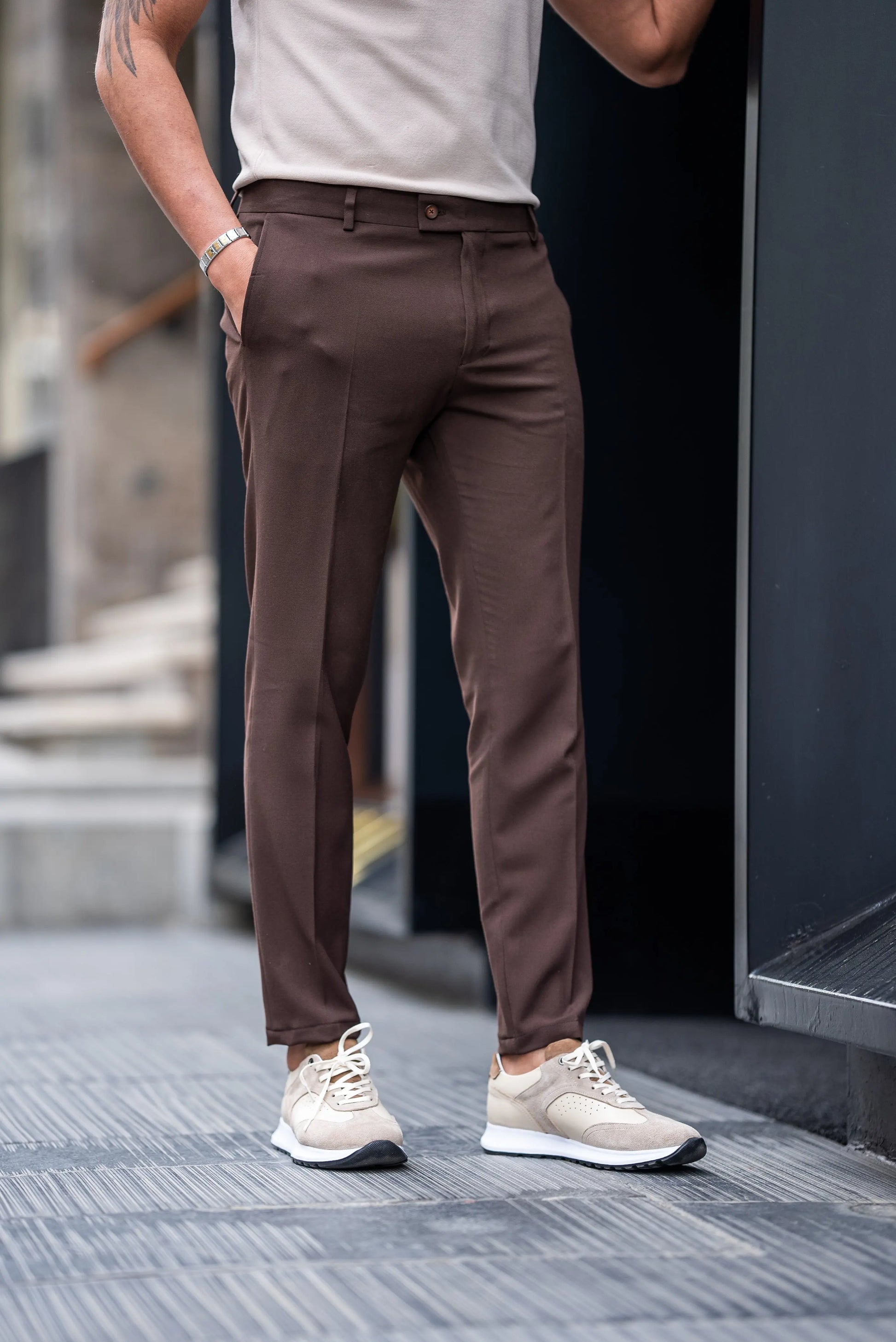 Brabion Maison Dark Brown Slim Fit Pants - Effortless Elegance and Comfort - BRABION