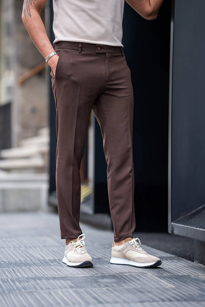 Brabion Maison Dark Brown Slim Fit Pants - Effortless Elegance and Comfort - BRABION