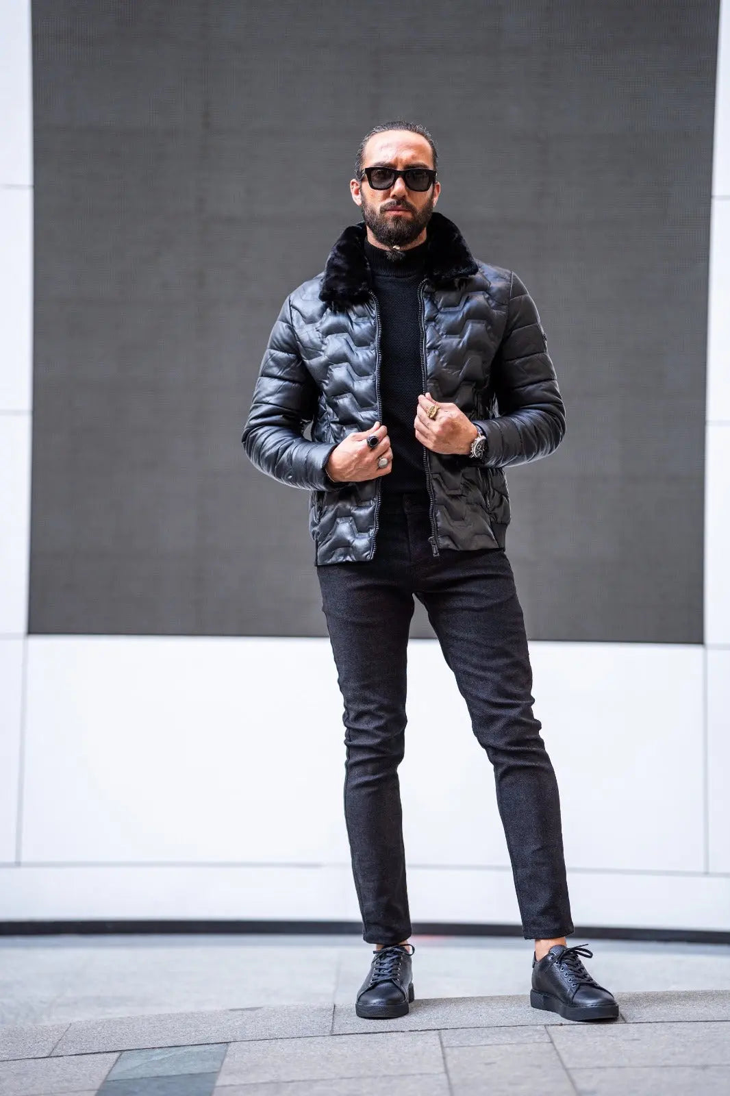 Paris Black Slim Fit Fur Coat - BRABION